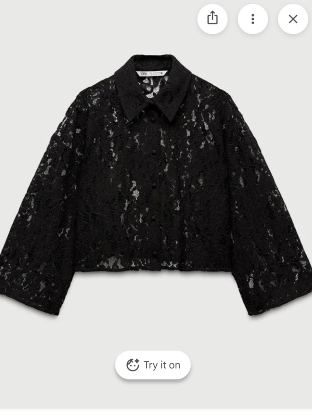 ZARA Black Sheer Lace Cropped Button-Up Top